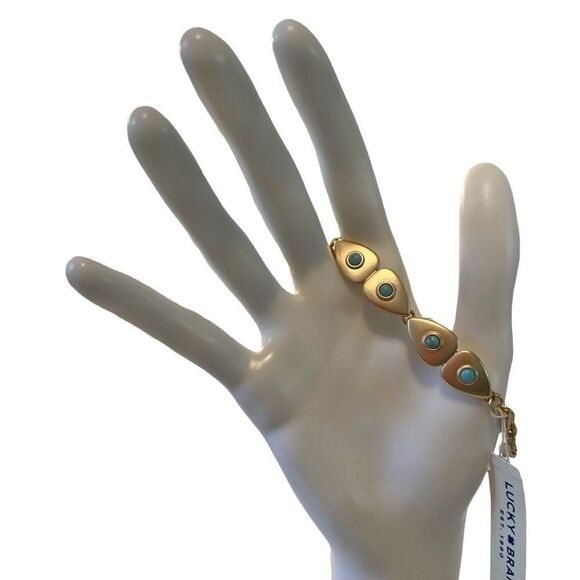 Lucky Brand Matte Gold & Faux Turquoise beaded bracelet. - Picture 3 of 7